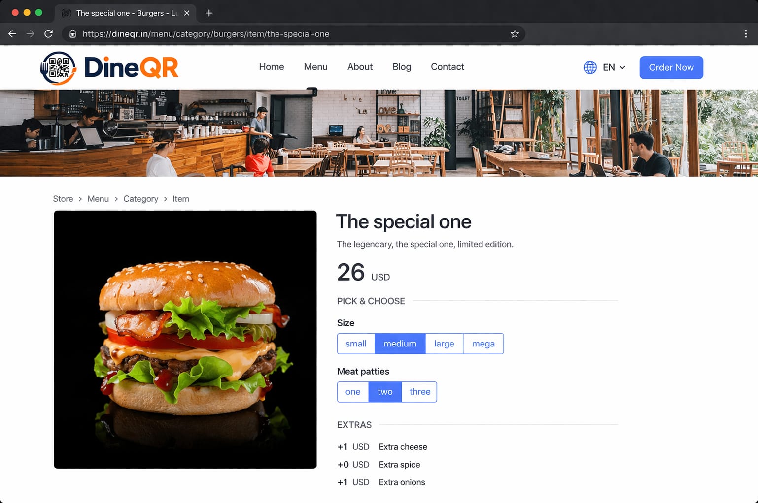Screenshot of a store menu item view